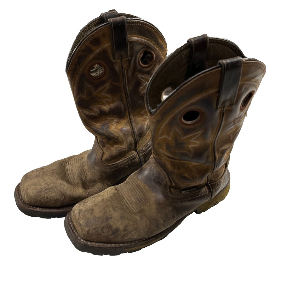 Double H DH5353 Western Boots Mens 9.5 D Brown Leather Square Toe Cowboy 90s